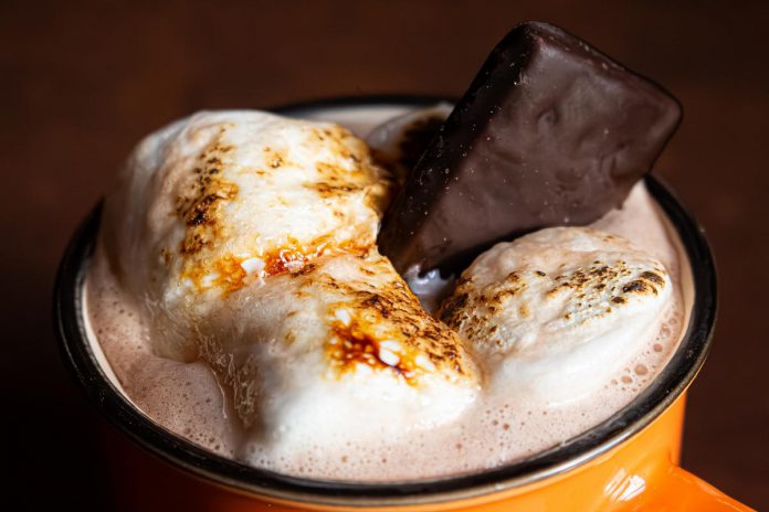 Speak Easy's "Gimme S'more" featuring a steaming mug of ultra-whipped hot chocolate crowned with fire-toasted marshmallows, and completed with a chocolate fudge-coated graham cracker cookie. (Photo courtesy of Peterborough Downtown Business Improvement Area)