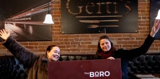 Jody Cunningham (right) celebrates her win of a $500 Boro gift card at Gertis with Amanda Bedford of the Peterborough Downtown Business Improvement Area (DBIA). Cunningham was the third and final early bird winner in the DBIA's Holiday Shopping Passport program, which conclused on January 10, 2024 with a $1,500 grand prize draw. (Photo courtesy of Peterborough DBIA)