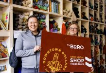Amanda Kennedy (left) with Deanna Guttman (right), owner of Needles in the Hay at 385 Water Street in downtown Peterborough, where Kennedy completed the grand prize winning passport in the Peterborough Downtown Business Improvement Area (DBIA) annual Holiday Shopping Passport program. Kennedy won $1,500 in Boro gift cards, redeemable at participating downtown businesses. (Photo: Peterborough DBIA)