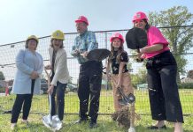 Grade 6 student Ellyot, flanked by Peterborough Mayor Jeff Leal and Peterborough-Kawartha MP Michelle Ferreri, at the May 23, 2023 groundbreaking of phase two of Habitat for Humanity Peterborough & Kawartha Region's Leahy's Lane development. Ellyot's entry in last year's "Meaning of Home" national student writing contest won $10,000 for Habitat for Humanity Peterborough & Kawartha Region to support the construction of 12 affordable condo units. This year's contest is open until February 23, 2024. (Photo: Habitat for Humanity Peterborough & Kawartha Region)