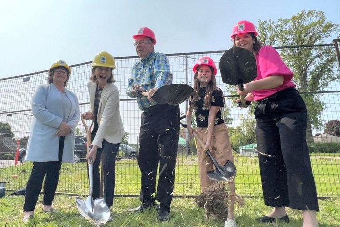 Grade 6 student Ellyot, flanked by Peterborough Mayor Jeff Leal and Peterborough-Kawartha MP Michelle Ferreri, at the May 23, 2023 groundbreaking of phase two of Habitat for Humanity Peterborough & Kawartha Region's Leahy's Lane development. Ellyot's entry in last year's "Meaning of Home" national student writing contest won $10,000 for Habitat for Humanity Peterborough & Kawartha Region to support the construction of 12 affordable condo units. This year's contest is open until February 23, 2024. (Photo: Habitat for Humanity Peterborough & Kawartha Region)