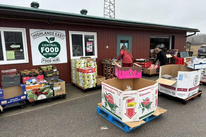 Over the holidays, the Central Food Network in Haliburton County offered six free food events at the Highlands East Food Hub in Wilberforce. While the organization's regular services were closed for the holidays, volunteers distributed donated surplus food to those in need. (Photo: Steve Kauffeldt / Facebook)