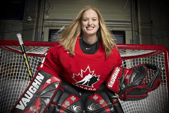 Sami Jo Small is the new keynote speaker  at INSPIRE's second annual International Women's Day event in Peterborough on March 8, 2024. As the former goalie for the Canadian Women's National Hockey Team, she is a five-time world champion and three-time Olympian, who played on two gold-medal-winning teams. (Photo via National Speakers Bureau)