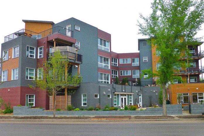 Kawartha Commons Cohousing has selected a site in Peterborough to create the first cohousing development in the Kawarthas. Pictured is Wolf Willow, a 21-unit cohousing project in Saskatoon, Saskatchewan geared towards seniors, that opened in 2012. (Photo via Canadian Cohousing Network)