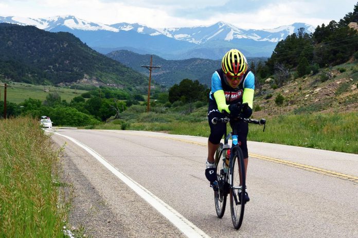Leah Goldstein on the Avenue of the Legends in Trinidad, Colorado during the 2019 4,800-kilometre Race Across America. The endurance cyclist is currently training to compete at the 2024 Trans American Bike Race which begins in Astoria, Oregon, in June 2024. (Photo: Race Across America / Facebook)