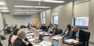 Members of the Mayor's Task Force for Housing Creation, a group of builders and housing development professionals that will assist the City of Peterborough as it works to meet its provincially assigned target of 4,700 new housing units by 2031, meeting with Peterborough Mayor Jeff Leal. (Photo: City of Peterborough)