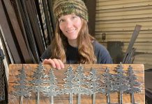 Rachel Charlebois is an Apsley-based metal artist with more than 57,000 Instagram followers from around the world. Having combined her love of art with her experience in welding, she creates custom furniture, signs, and artwork by hand using a plasma cutter. Much of her work includes landscapes, trees, and wildlife, though she is always experimenting with techniques to add more colouring and layering to her pieces. (Photo courtesy of Rachel Charlebois)