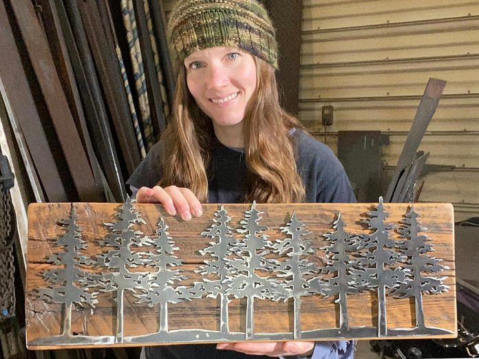 Rachel Charlebois is an Apsley-based metal artist with more than 57,000 Instagram followers from around the world. Having combined her love of art with her experience in welding, she creates custom furniture, signs, and artwork by hand using a plasma cutter. Much of her work includes landscapes, trees, and wildlife, though she is always experimenting with techniques to add more colouring and layering to her pieces. (Photo courtesy of Rachel Charlebois)