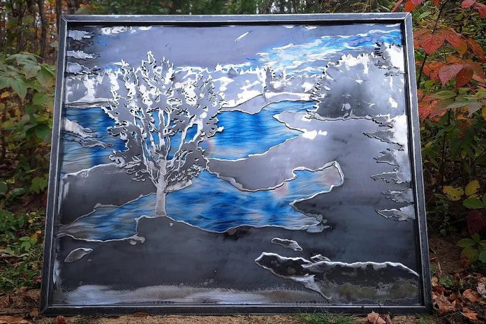 Apsley-based metal artist Rachel Charlebois is entirely self taught. Here, she mastered a precise technique of applying heat with a propane torch to get the colouring of water in the landscape. Too much or too little heat would have left the artwork brown or purple rather than the eye-catching blue. (Photo courtesy of Rachel Charlebois)