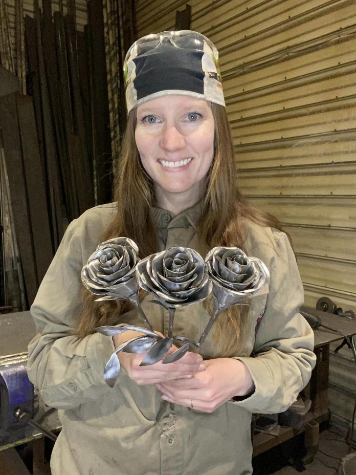 Work by Apsley-based metal artist Rachel Charlebois, like these metal roses, has attracted many thousands of followers to her social media accounts. While many of the orders she receives are for personalized signs, she takes every opportunity to push herself to be creative and find new ways to approach her medium. (Photo courtesy of Rachel Charlebois)