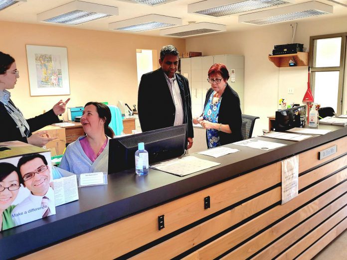 The Kinmount and District Health Centre is welcoming the addition of The Smile Studio to its offerings. Pictured is Dr. Lesslie Ponraja (second from right), who joined the centre in March 2023, with receptionists Lisa Russell and Nelly Gluck. (Photo: Kinmount and District Health Centre)