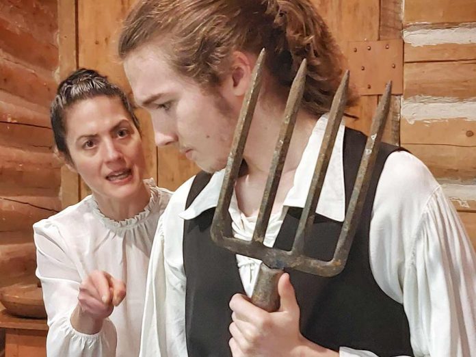 Lindsay Wilson (left) and Paden Gilhooley in a scene from Ed Schroeter's "Tide of Hope", the inaugural historial drama production of Trent Valley Archives Theatre. A prequel to the immigration story of Peter Robinson, the play will be performed at Market Hall Performing Arts Centre in downtown Peterborough for school groups on May 15, 2024 with public performances on May 15 and 16. (Photo: Suzanne Schroeter)