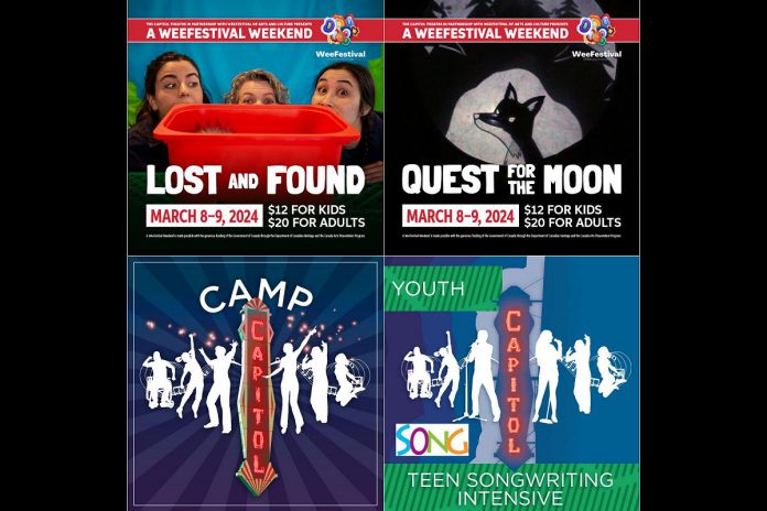 The Capitol Theatre in Port Hope is offering family programming in March including A WeeFestival Weekend for young children before March Break and, for older children and teens, Camp Capitol and the Teen Songwriting Intensive during March Beak. (Graphics courtesy of Capitol Theatre)