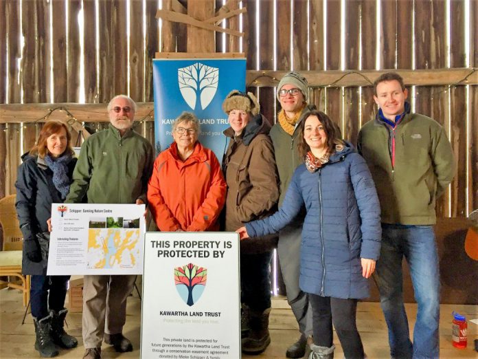 In 2001, Mieke Schipper (third from left) connected with environmental lawyer Ian Attridge (second from left) to help form the Kawartha Heritage Conservatory, which became Kawartha Land Trust and currently protects 33 properties in the Kawarthas region representing more than 5,300 acres of diverse land. In 2017, the Schipper family formed a conservation easement agreement with the not-for-profit land conservation organization to protect the property in perpetuity. (Photo courtesy of Kawartha Land Trust)