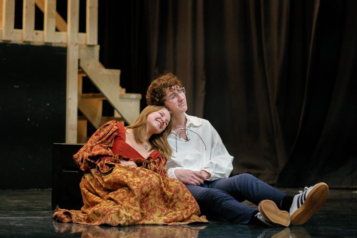 Holy Cross Catholic Secondary School students Jonah Heuchert and Ella Doris play the lead roles in the Peterborough high school's production of the play "Shakespeare in Love", based on the award-winning film of the same name starring Joseph Fiennes and Gwyneth Paltrow that was released in 1993, when Holy Cross Catholic Secondary School was founded. (Photo courtesy of Holy Cross Catholic Secondary School)