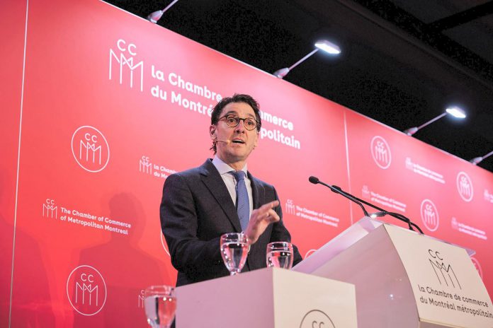 Martin Imbleau, president and CEO of VIA HFR, provided an update on the rapid passenger rail project between Quebec City and Toronto, which will use electric trains, during a speech at the Chamber of Commerce of Metropolitain Montreal on February 20, 2024. (Photo: CNW Group/VIA HFR)