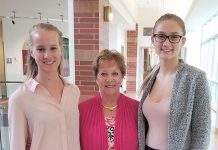 Northumberland Hills Hospital in Cobourg is once again offering student scholarships for those who are pursuing health care as a career. Pictured are students Catharine Mead (left) and Madison Holmes (right) with former Northumberland Hills Hospital board chair Elizabeth Selby following the last in-person presentation of the Health Professions Scholarship awards on June 13, 2019. (Photo: Northumberland Hills Hospital)