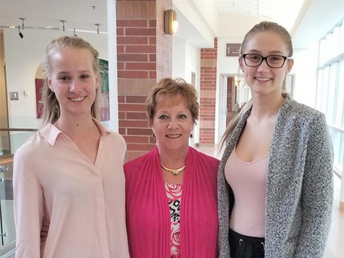 Northumberland Hills Hospital in Cobourg is once again offering student scholarships for those who are pursuing health care as a career. Pictured are students Catharine Mead (left) and Madison Holmes (right) with former Northumberland Hills Hospital board chair Elizabeth Selby following the last in-person presentation of the Health Professions Scholarship awards on June 13, 2019. (Photo: Northumberland Hills Hospital)