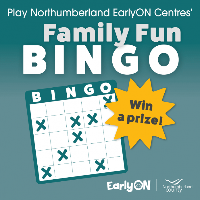 This year's "Family Fun Bingo" competition from EarlyON Northumberland is on until March 28, 2024. (Graphic: Northumberland County)