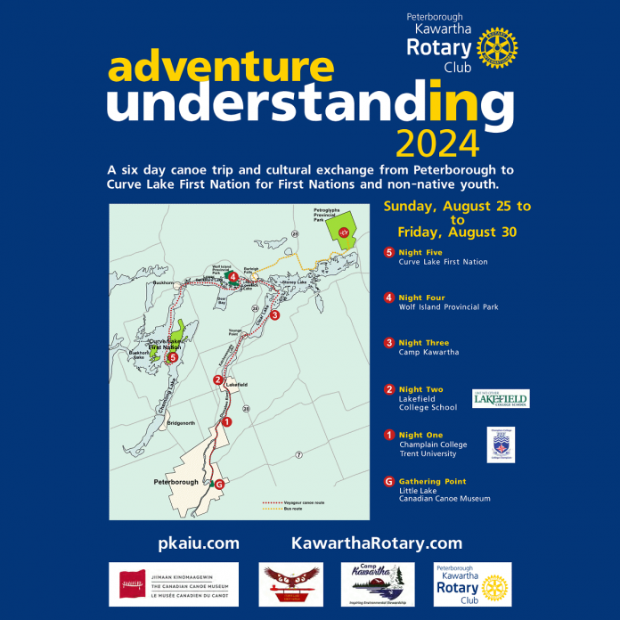 The map for the 2024 Adventure In Understanding canoe trip organized by Rotary Club of Peterborough Kawartha. (Graphic courtesy of Rotary Club of Peterborough Kawartha)