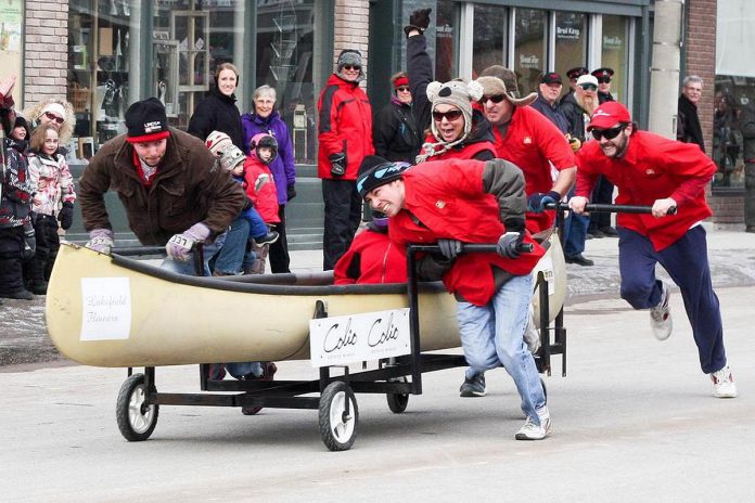 A highlight of Selwyn Township's 2024 PolarFest family winter festival is the Polar Paddle race down Queen Street in Lakefield, which begins at 1 p.m. on Saturday, February 3rd. (Photo: Selwyn Township)