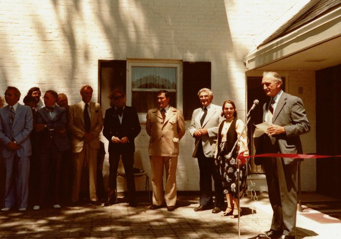 A ribbon-cutting ceremony on June 19, 1979 at the front entrance of the new modern wing of the Art Gallery of Peterborough. (Photo courtesy of Art Gallery of Peterborough)