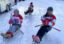 Members of the Kawartha Blazers Sledge Hockey Club were among the more than 300 skaters who took to the ice at the Ontario Speed Skating Oval in Lakefield on February 17, 2024 for the first-ever Candlelights for Kids fundraising event. In total, more than $1,800 was raised for Five Counties Children's Centre and the skating oval. (Photo: Five Counties)