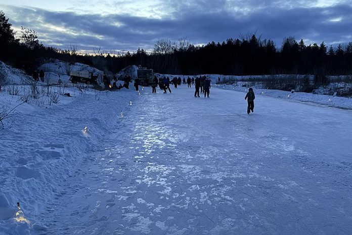 The Candlelights for Kids fundraising event on February 17, 2024 featured an evening outdoor family skate at the Ontario Speed Skating Oval in Lakefield. (Photo: Five Counties)