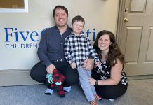 Parents Stephen and Victoria are grateful for the speech treatment they received at Five Counties Children's Centre for their four-year-old son Ollie. While Five Counties employs highly skilled clinicians for speech treatment services, parents and caregivers are often a child's best therapist. As they spend the most time with their child, their role in following through at home with the treatment tips and strategies learned through Five Counties is vital to help their child succeed. (Photo courtesy of Five Counties)