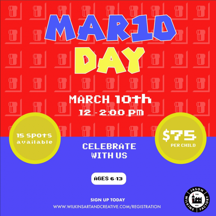 Peterborough illustrator Jason Wilkins is hosting a Mario Day workshop on March 10, 2024. (Graphic: Jason Wilkins)