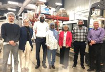 Ontario Agri-Food Venture Centre operations specialist Neil Horner (far right) with Newcomers' Food Entrepreneur Pitch Competition participants, from left to right, Takahiro Takehana and Madoka Takehana of 'Pastry Kukki' in Cobourg, Dawood Abdulsalam and Kabirat Agunbiade of Ottawa (who won the competition with their 'Harvestroot Blend' product), and Sabrina Zaman and Nafis Muntasir of '& Natural' in Bowmanville. Not pictured is Rajesh Kumar of 'Pinni, Healthy Harmony' in Toronto. (Photo: Northumberland County)