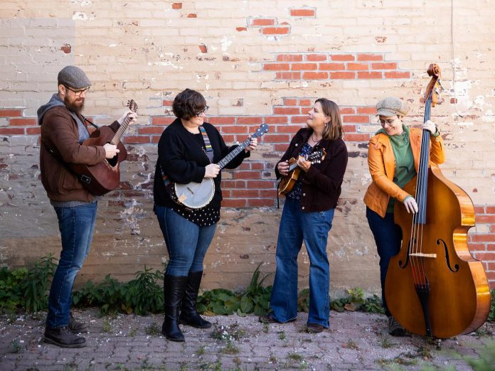 Kitchener folk band Onion Honey (Dave Pike, Esther Wheaton, Leanne Swantko, and Kayleigh LeBlanc) perform their brand of "mountain music fresh from the Grand River Valley" at the Black Horse in downtown Peterborough on Easter Sunday. (Photo: Die Una Photography)