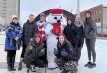 City councillor Lesley Parnell (left) with members of the 2023-24 Peterborough Youth Council who planned a skating party at Quaker Foods City Square on February 17, 2024 during Peterborough Snofest. The youth council works with city staff to organize and become involved in community events. (Photo: City of Peterborough / Facebook)