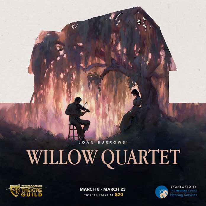 The Peterborough Theatre Guild's production of "Willow Quartet" runs for nine performances from March 8 to 23, 2024 at The Guild Hall at 364 Rogers Street in Peterborough's East City. The Guild is offering a two-for-one ticket special on opening weekend. (Original artwork: Colton DeKnock)