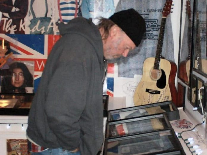 Neil Young visiting Trevor Hosier's former Youngtown Rock and Roll Museum in 2010 when it was located in Omemee, Young's childhood home town made famous in the song "Helpless." (Photo: Brenda Hosier)