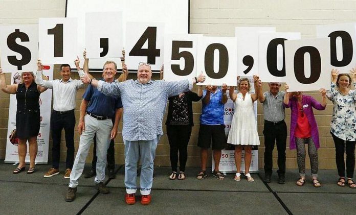 United Way Peterborough & District CEO Jim Russell (front right), with 2023 campaign cabinet chair Jim Hendry (front left) during the September 2023 campaign launch with a goal of raising $1.45 million to support the United Way's 20 partner agencies. (Photo: United Way Peterborough & District)