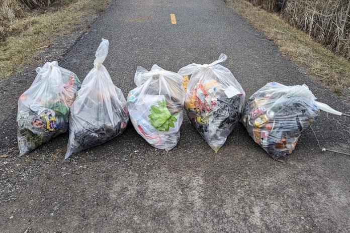 An exercise to help his mental health journey, Peterborough resident Steve Paul walks the Lang-Hastings Trail every morning, and has started picking up the litter and trash discarded along it. In December 2023, he collected five bags of trash along the trail in a short period. The experience, along with his own passion for immersing himself in nature has led him to organize Clean Up Peterborough, a volunteer-run group dedicated to ridding trails, parks, and streets of litter. (Photo courtesy of Steve Paul)