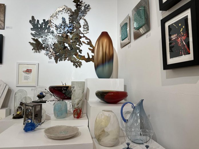 Jewellery, visual arts, textiles, lamps, greeting cards, vases, pitchers, and other functional artworks created by Ontario-based makers can be found for sale in the gallery space of Divine Craft. The new Lakefield gallery intends to showcase the value of fine craft and create more opportunities for local emerging artists to gain experience and connect with others in the local art community. (Photo courtesy of Divine Craft)  