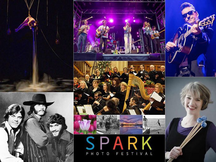 Top to bottom, left to right: Diana Lopez Soto in Nomada, The Stampeders in 1971 (the late Ronnie King is pictured at left), Dwayne Gretzky at Peterborough Musicfest, the Northumberland Orchestra and Choir, a few photos from the 2024 SPARK Photo Festival, Ward Cornforth performing as Johnny Cash, and Peterborough Symphony Orchestra guest artist Beverley Johnston. (kawarthaNOW collage)