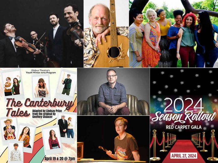 Left to right, top and bottom: The Fretless, Valdy, Jane Bunnett and Maqueque, The Canterbury Tales, Matthew Good, Charlie Petch, and the Capitol Theatre Red Carpet Gala. (kawarthaNOW collage)