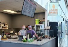The Good Baker owner Brad Katz, pictured with team member Katie McDonald, at their YMCA Peterborough location in 2023. In March 2024, Katz expanded with a second location at the Peterborough Airport, taking over operation of the airport's vacant restaurant after the previous operator left in 2021. The Good Baker YPQ is open daily from 8 a.m. to 4 p.m. (Photo: Jeannine Taylor / kawarthaNOW)
