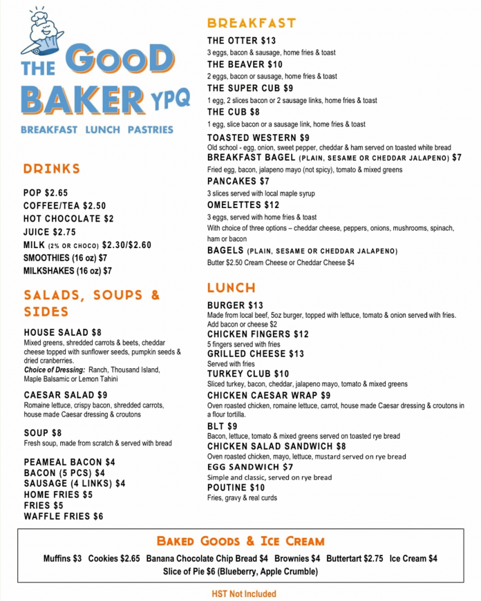 The Good Baker YPQ menu. (Graphic courtesy of Brad Katz)