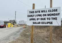 There will be precautionary changes to some services in Northumberland County during the total solar eclipse on April 8, 2024, including the early closure of county recycling centres in Bewdley, Seymour, and Brighton as they are not designed to operate in low-light conditions. An influx of visitors is expected in communities in Northumberland that are in the path of totality, including Brighton, Colborne, Grafton, Cobourg, and Port Hope. (Photo: Northumberland County)