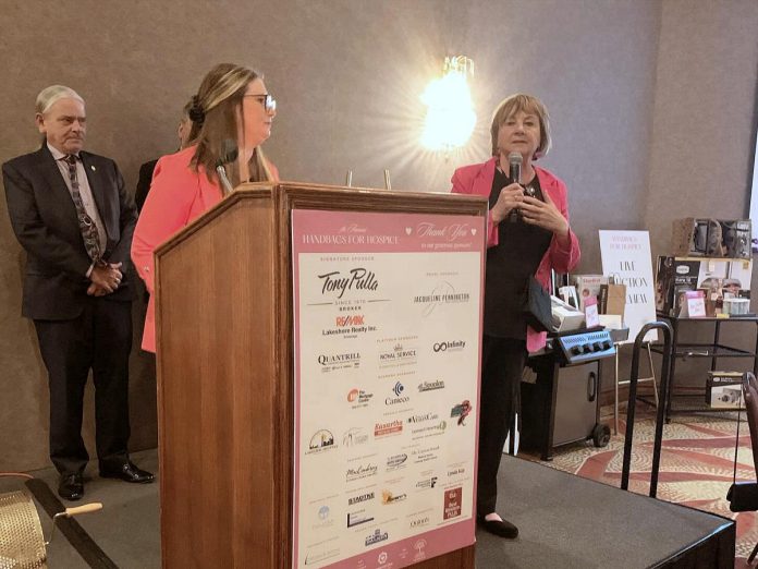 Event co-chairs Pam Trumper and Jan Rosamond at the fifth annual "Handbags for Hospice" event held on April 4, 2024 at Best Western Cobourg Inn & Convention Centre.  (Photo courtesy of Community Care Northumberland)