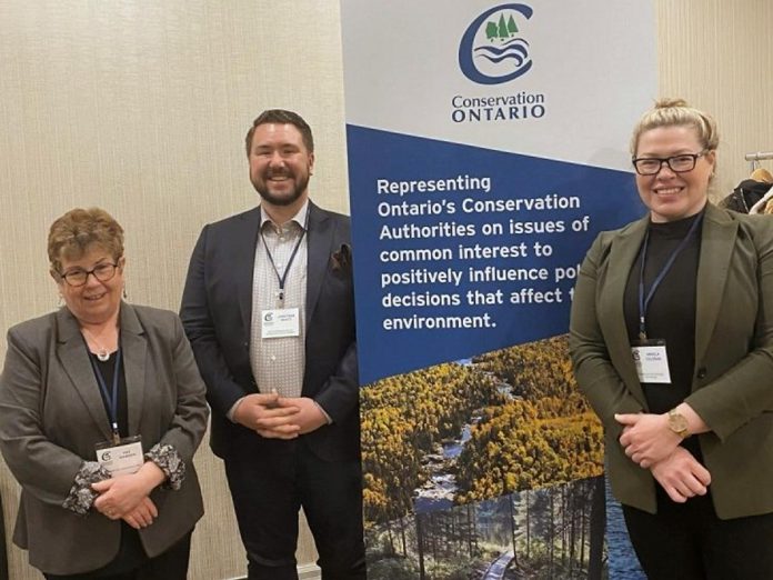 Kawartha Conservation board chair Pat Warren (left) with Jonathan Scott, vice-chair of the Nottawasaga Valley Conservation Authority board, and Angela Coleman, general manager of Conservation Ontario. (Photo courtesy of Kawartha Conservation)