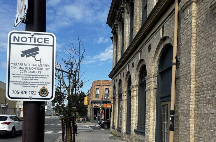 A series of 12 CCTV cameras were installed at locations in downtown Peterborough in July 2023. The cameras were funded in part by a $185,505 grant from the Ontario government's CCTV grant program, a three-year $6-million program announced in 2020 for police services across the province. (Photo: Peterborough Police Service)