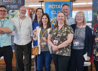 The recipients of the second annual Rotary Environmental Innovators Awards are, from left to right, Brandon Cotes of Flora's Reign, Peter Currier and Lindsa Briden of Catchacoma Old Growth Trail Enhancement, Maria Cotes of Flora's Reign, Sarah Jamieson of Moths & Bats, Dave Furdas and Joann Marcotte for Gerry Marcotte of Tick Suit, and Jenn McCallum of Ashburnham Memorial Stewardship Group. (Photo courtesy of Rotary Environmentalist Innovators Fund)