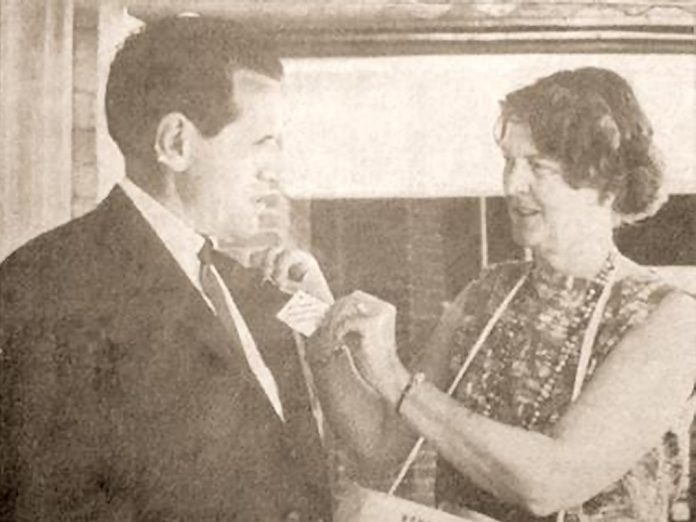 In 1968, Ross Memorial Hospital Auxiliary president Mrs. A.B. Patterson pins a tag on Lindsay mayor John Eakins as part of the auxiliary's "Tag Days" fundraiser first held in 1957. Since then, Tag Days grew to become one of the auxiliary's biggest fundraisers, supporting various equipment needs across the hospital. On April 11, 2024, auxiliary members voted to dissolve the 120-year old organization. (Photo: Ross Memorial Hospital / Facebook)