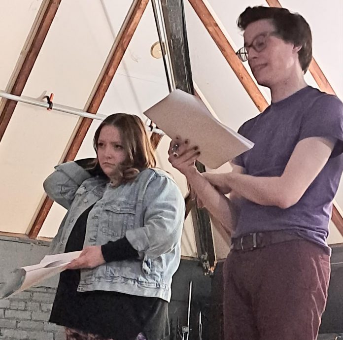 Actors Lauren Murphy and Drew Mills rehearse the roles of Mary and David during early rehearsals for "Tide of Hope", Trent Valley Archives Theatre's inaugural history play being staged at Market Hall Performing Arts Centre on May 15 and 16, 2024. (Photo courtesy of Trent Valley Archives Theatre)