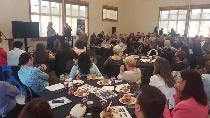 Hosted by the Peterborough and Kawarthas Chamber of Commerce and featuring Peterborough County Warden Bonnie Clark, the Warden's Breakfast event held at Lang Pioneer Village Museum in Keene on April 23, 2024 was sold out. (Photo: Jeannine Taylor / kawarthaNOW)